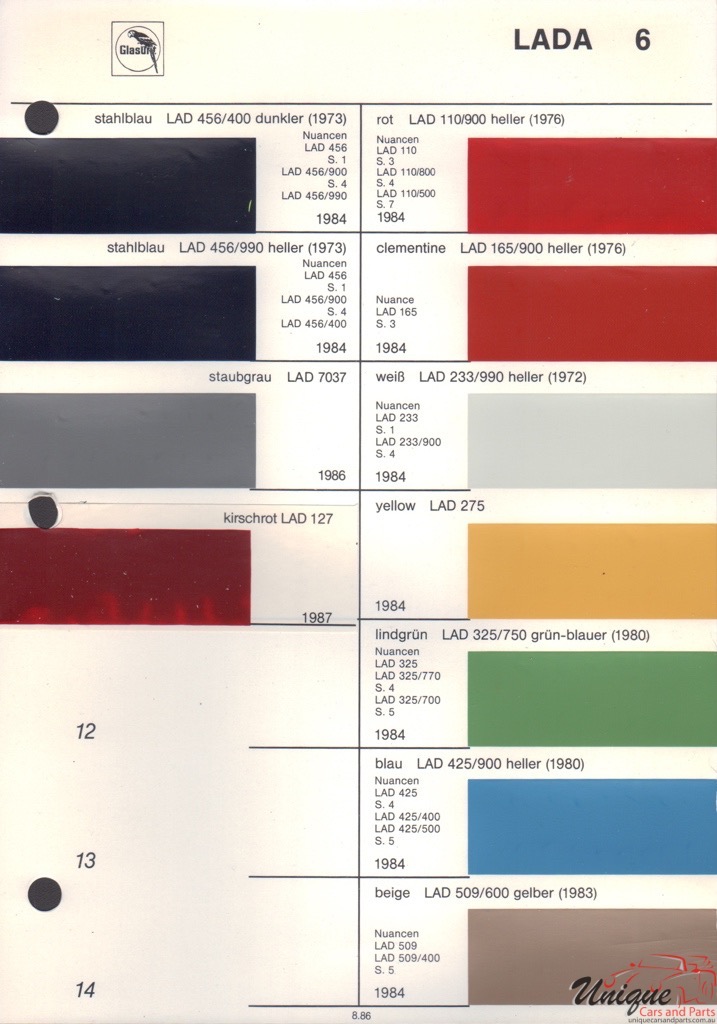 1985 Lada Paint Charts Glasurit 1